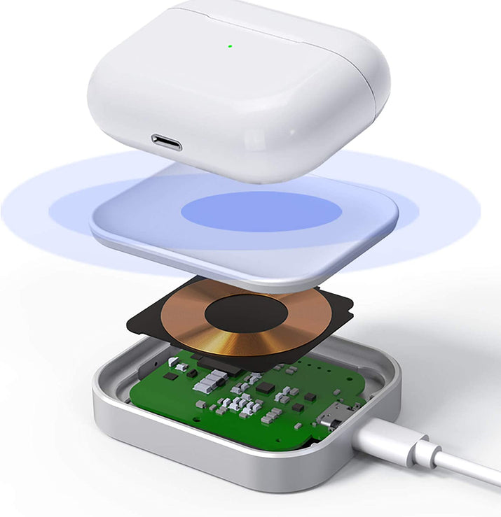 For Airpod Charger, Designed Wireless Charger for Airpods 4(Anc)/3Rd/2Nd Gen, for New Airpod Pro 3 (2025)/ 2Nd Gen, Wireless Earbuds, Slim & Compact for Travel Home Office, (Silver+White)